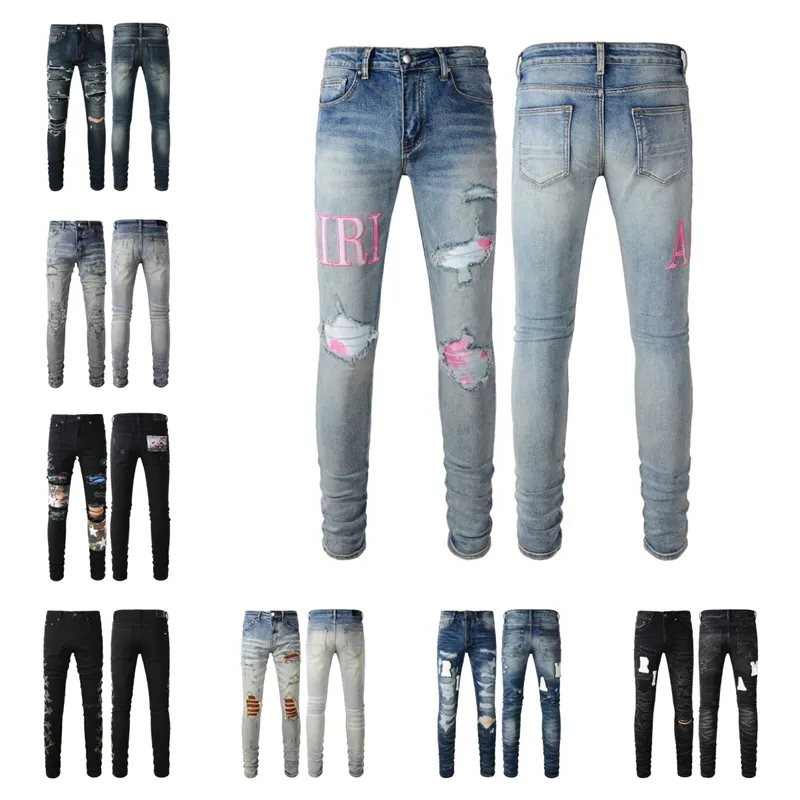 Дизайнерские джинсы для мужских джинсов разорваны хип -хоп Хай -стрит, пешеходные брюки модные бренд, панталоны Vaqueros para hombre Мотоциклевая вышива
