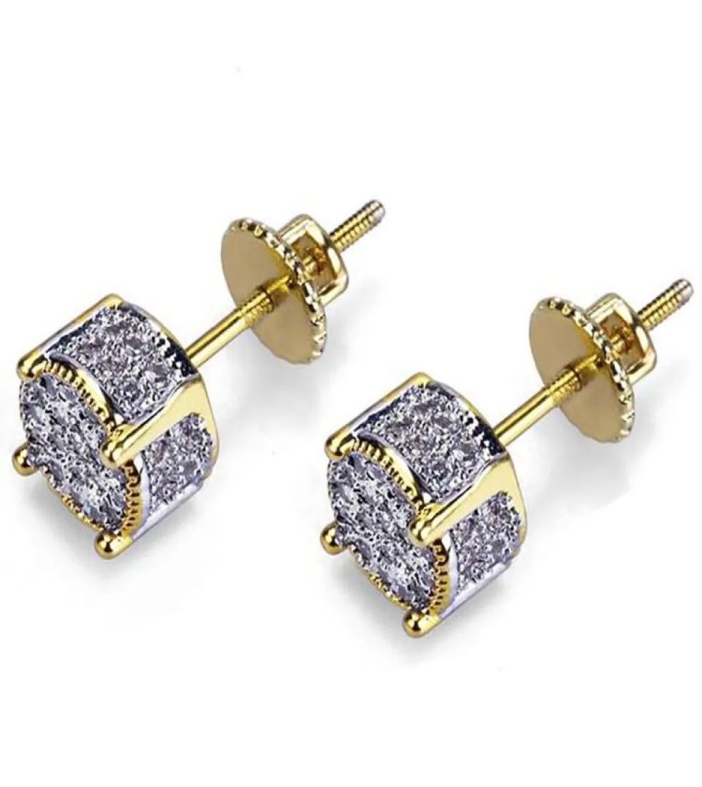 Grote 3D Circle Gold Cz Bling Bling Oorbellen Aangepaste Micro Pave oorbellen Hip Hop Stud Earring voor mannen en vrouwen3803100