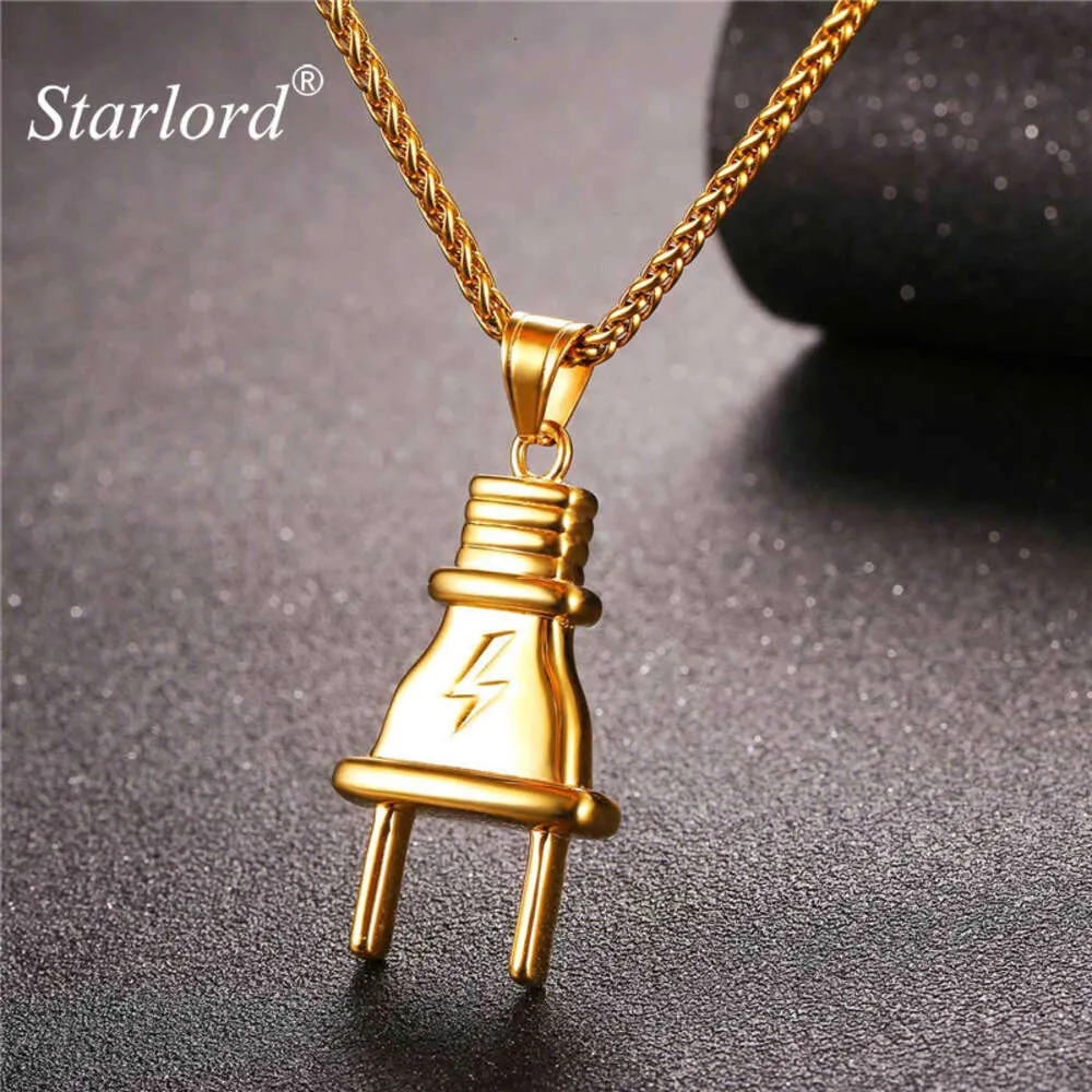 Starlord Brand Golden Plug hanger ketting roestvrij staal/gouden kleur hangende touwketen voor mannen dames hiphop sieraden gp2411