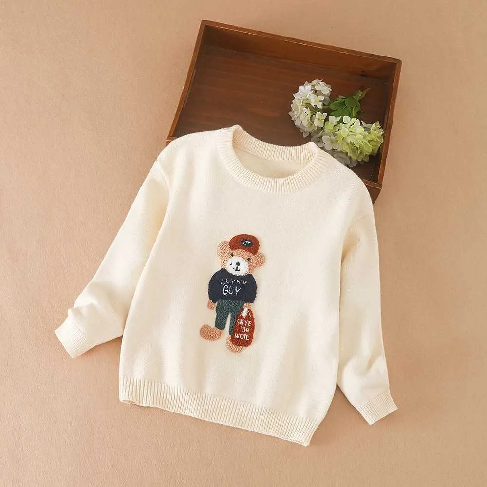 Сета для девочек свитер осень и зимняя вязаная одежда детская коляска детская мультфильм милый теплый Q240508