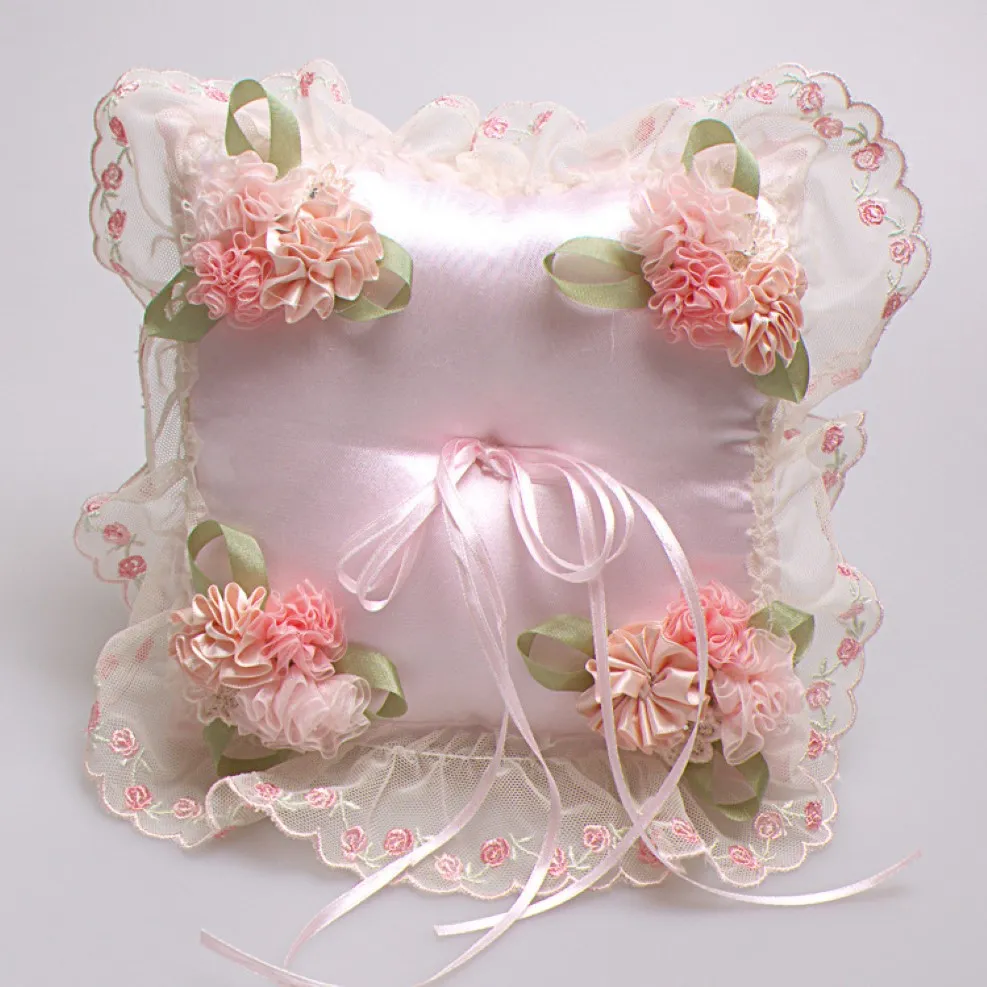 Vigselringskuddar 2019 Ny ankomst rosa ringbärare kuddar för bröllop och bröllopsdag med blommor 21 cm 21 cm skräddarsydd 279v