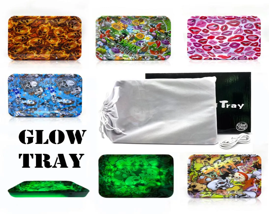 Fumer Princes LED Glow Rolling Plays Recollable Auto Party Light Up Imprimé Glowtray Dry Herb Tobacco Grinders Rangement Holder3570680