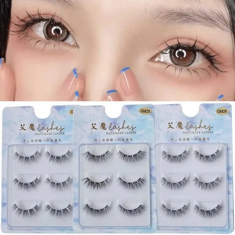 ZPFB falsche Wimpern 3 Paar Mink Wimpern unsichtbare Bandverlängerung Natures False Cross Cluster Fairy 3D Big Eye Long D240508