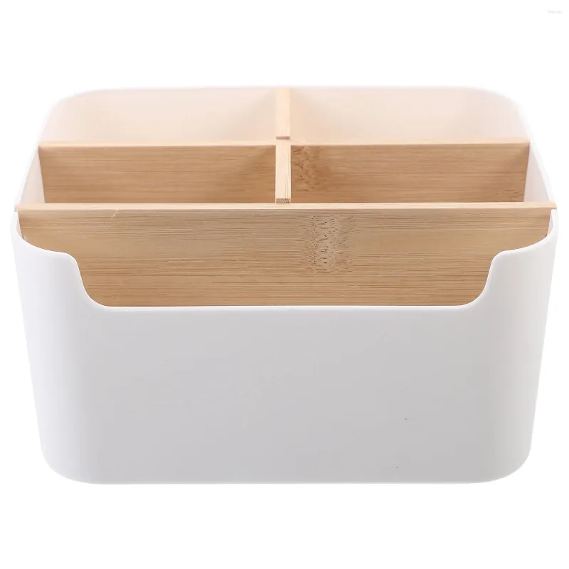 Opslagflessen afneembare verplaatsbare partitie desktopbox home multifunction mand square bamboo witte mobiele telefoonhouder