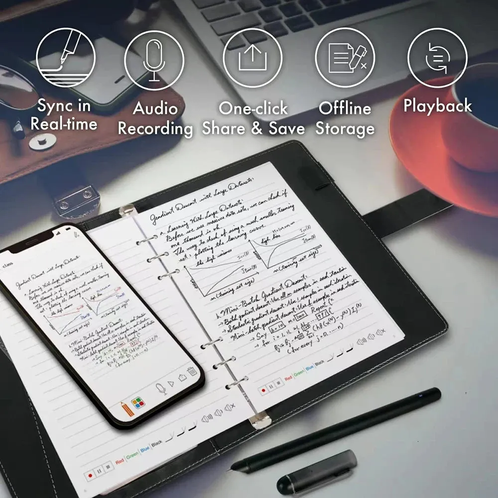 Digital Pen Smart Pen Notebook Kit d'écriture Bluetooth Wireless Connection Application prend en charge les notes pour que les étudiants puissent enregistrer et stocker 240506