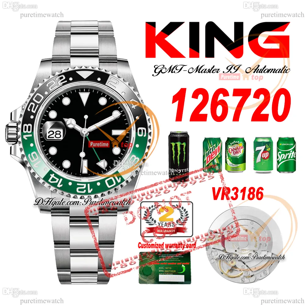 126720 Sprite VR3186 자동 남성 시계 King Green Ceramic Bezel Black Dial 904L Oystesteel Bracelet Super Edition 동일한 직렬 카드 Reloj Puretimewatch Ptrx