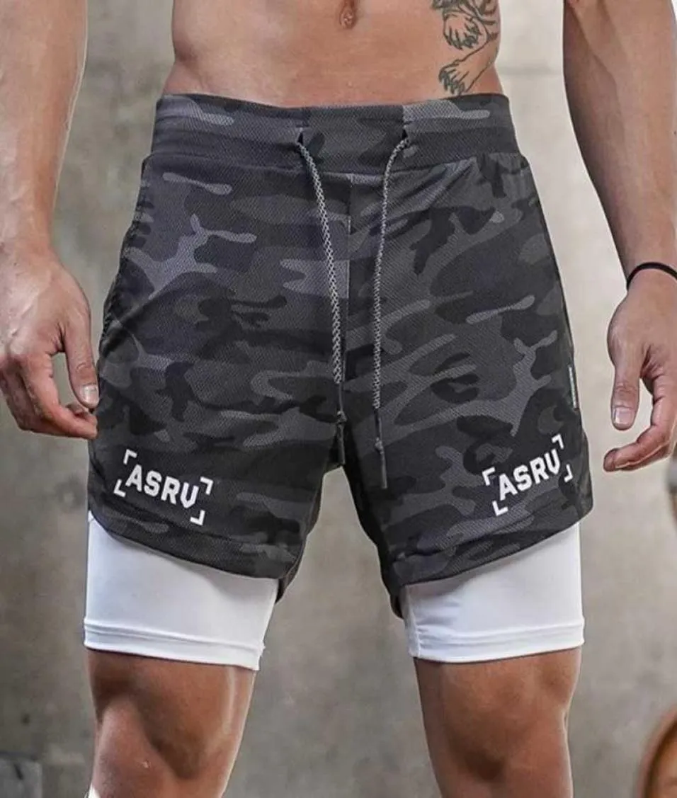Running Shorts Men 2 i 1 Fitness Gym Sport Camouflage Quick Dry Beach Jogging Short Pants Workout Body Building Training3014941