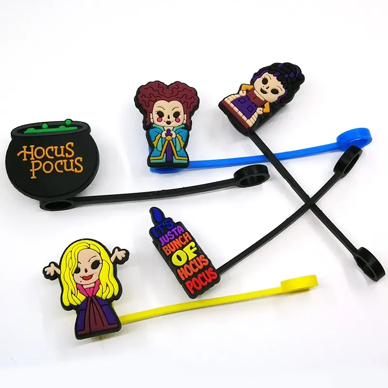 Custom Hocus Pocus soft silicone straw toppers accessories cover charms Reusable Splash Proof drinking dust plug decorative 8mm straw party supplies