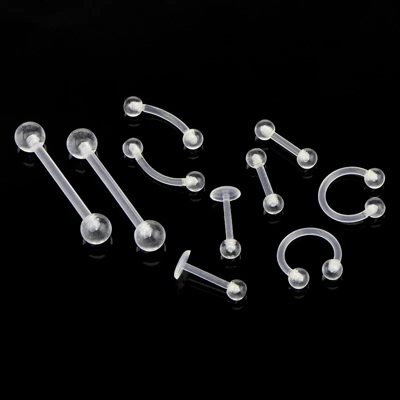 10 -stenset zachte heldere balk tong piercing ring transparant acryl tepel helix sex sieraden 240429