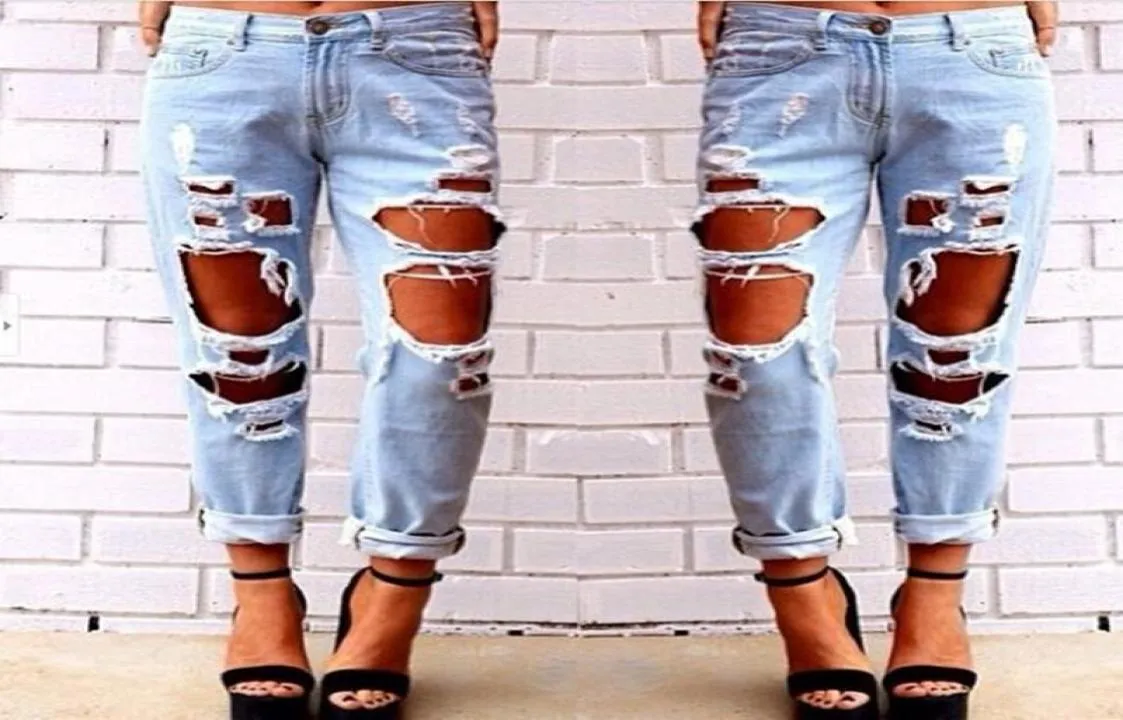 2015081401 2015 New Fashion Jeans Femme Femme Blue Light Solid Novelty Skinny Full Longue Ripped6350572