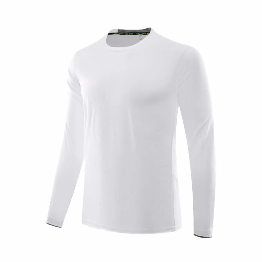Camisa de manga larga blanca Men Fitness Gym Sportswear ajustado a la compresión seca rápida Sport Top 206c