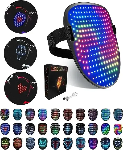 Masques LED Light Up Mask Gesture Control 50 Matchs Animation Affichage Glow Luminous Mask Charinable Halloween Party Cosplay DoC décor