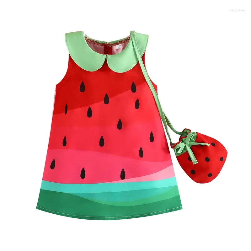 Girl Dresses Summer Toddler Baby Girls Dress Watermelon Print Collar Sleeveless Casual Princess Bag Clothes