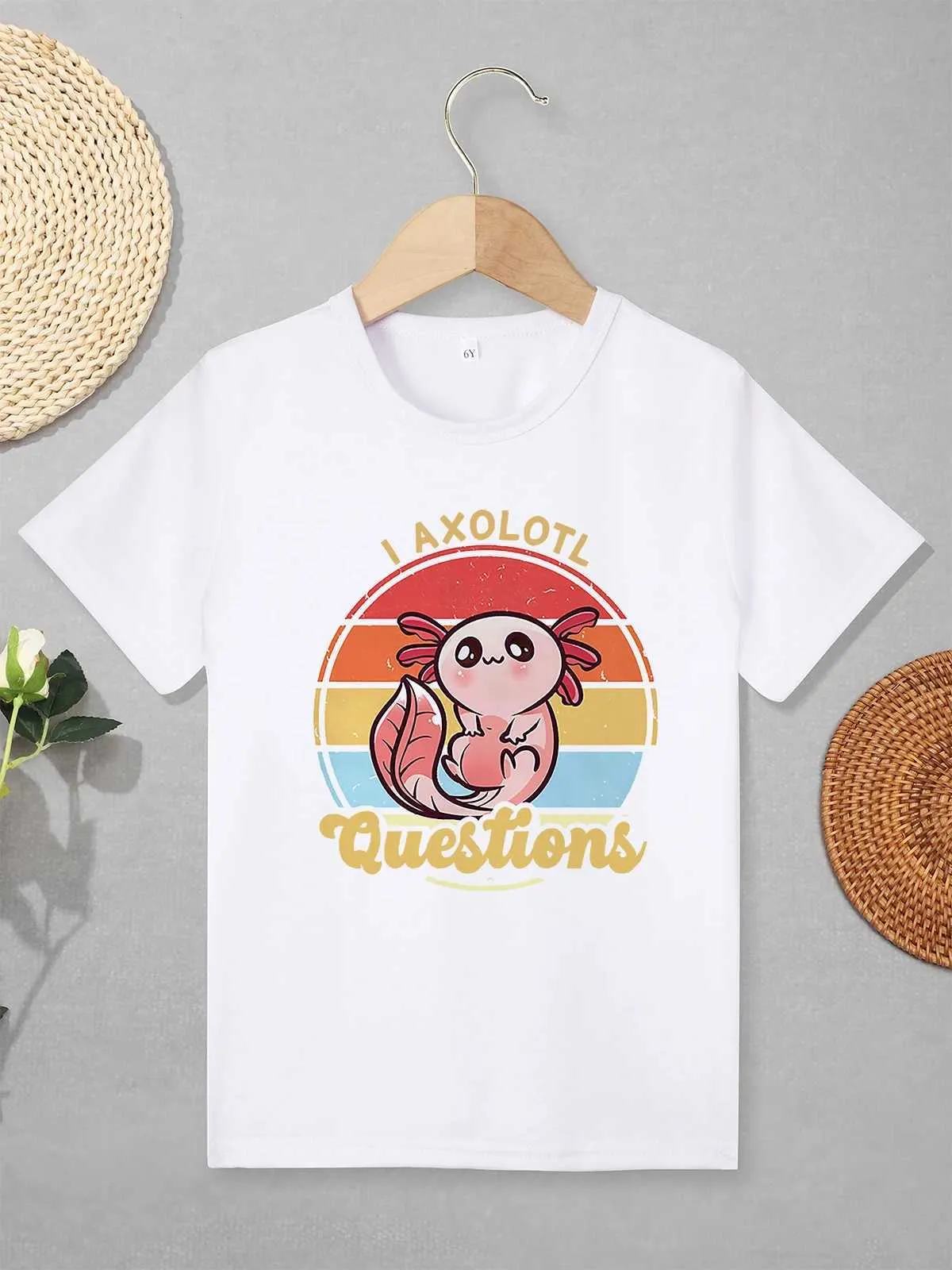 Magliette kawaii harajuku cartone animato t-shirt axolotl per bambini ragazze ragazzi modalità abbigliamento casual abbigliamento da esterno giochi per bambini completamente abbinati t-shirtl240509