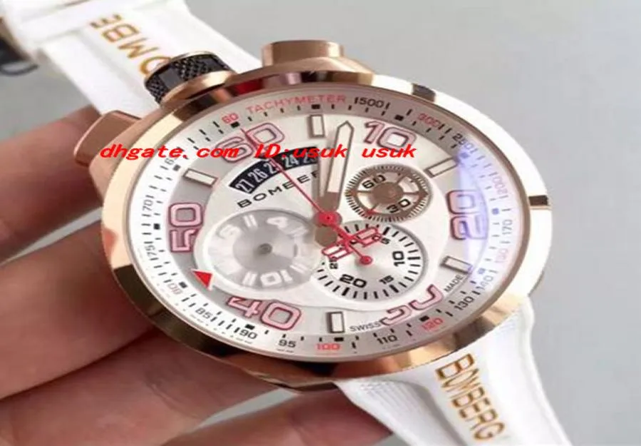 Luxus Uhren 2017 Brandneue authentische Bomberg -Bolt 68 Quarz Chrono White Pvd Gummi -Armband Uhr 45mm Männer Uhren Top Quality1505286