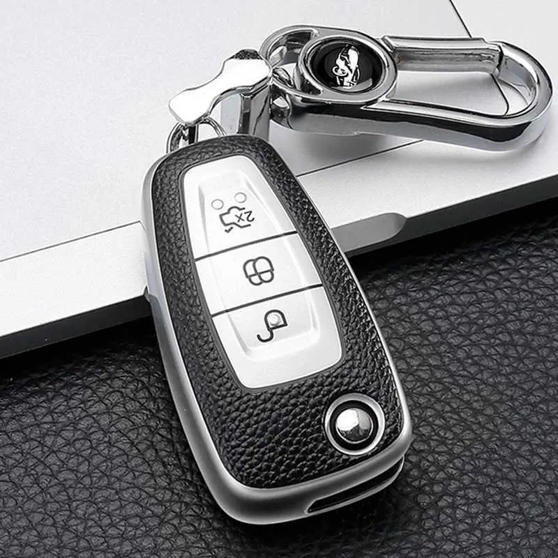 Car Key Lederstil Car Remote Key Case Cover für Ford Focus C-Max S-Max Galaxy Mondeo Ranger Transit Tourneo Custom TPU Protector T240509