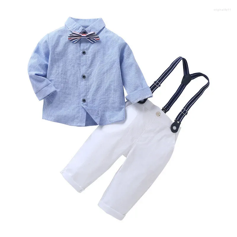 Clothing Sets 0-4T Baby Top Boys Gentleman Autumn Kids Formal Suits Long Sleeve Shirt Suspenders Trousers Casual Boy Clothes