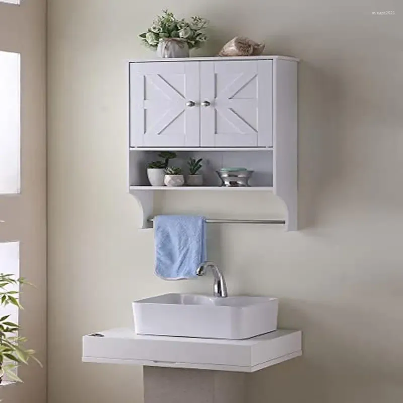Cajas de almacenamiento estanterías ajustables Gabinete de pared de baño Casa de la granja montada con barra de toalla que ahorra el baño sobre el inodoro