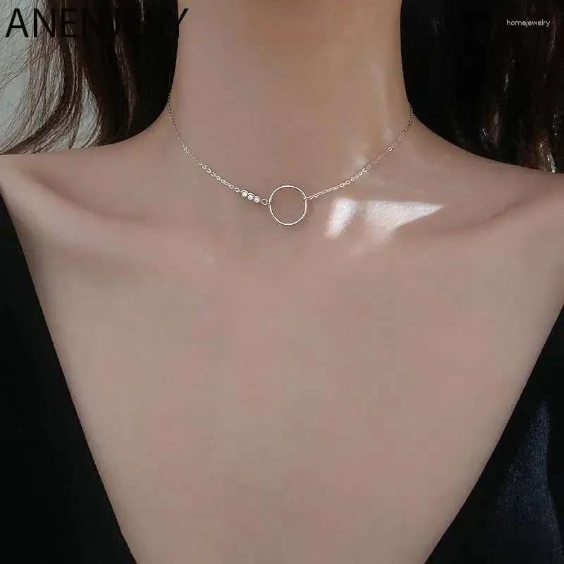 Colliers pendants Collier de tour de cou de couleur argent en argent Anenjery pour femmes CZ bijoux délicats accessoires minimalistes Gift S-N728