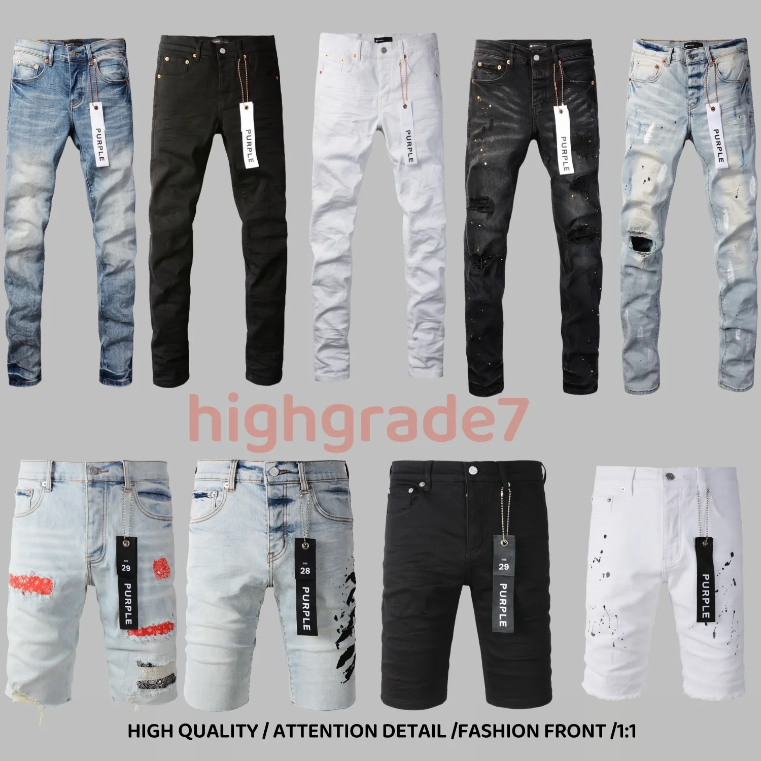 Lila Designer Herren Jeans Shorts Hip Hop Casual Short Knie Lenght Jean Kleidung 29-40 Größe Hochwertige Shorts Jeans Jeans