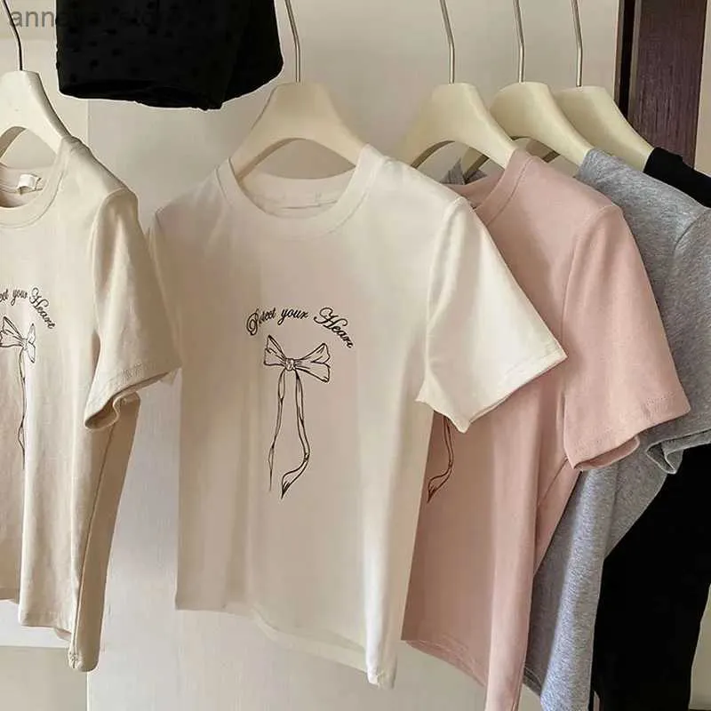 T-shirty Summer Girls T-shirt z krótkim rękawem top dziecięce kreskówki łuk dziecięcy koszulka bawełniana koszulka dziecięca dziecięca odzież 2405