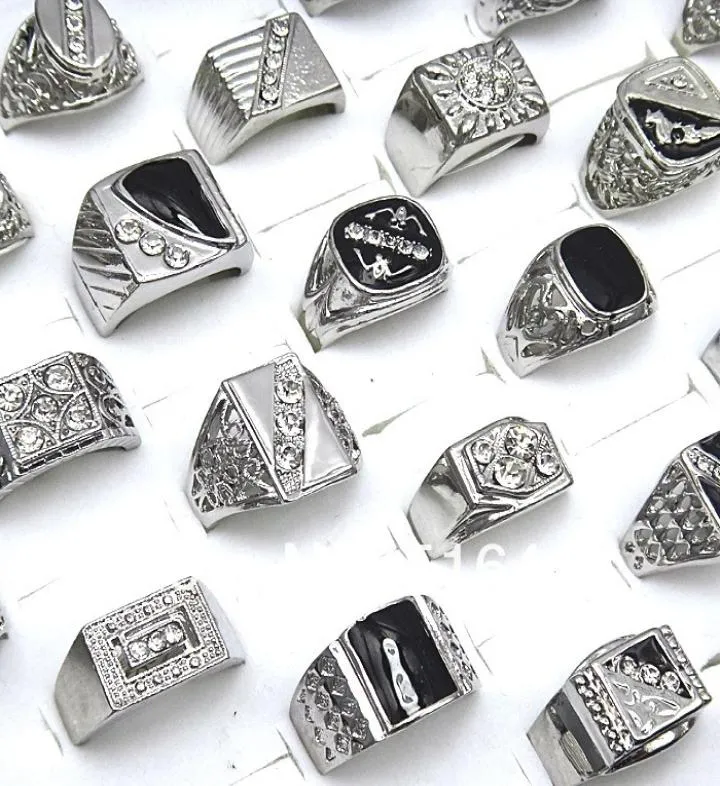 Selling 10pcs Czech Rhinestones Enamel Silver Plated Mens Rings Whole Fashion Jewelry3725024