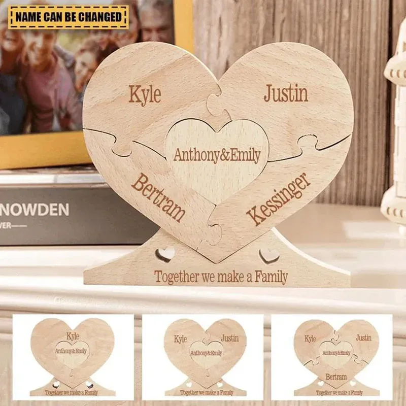 Free Engraving Personalized Wooden Heart Puzzle Custom Romantic Art Puzzle Decoration Valentines Day Birthday Gift Desk Decor 240426