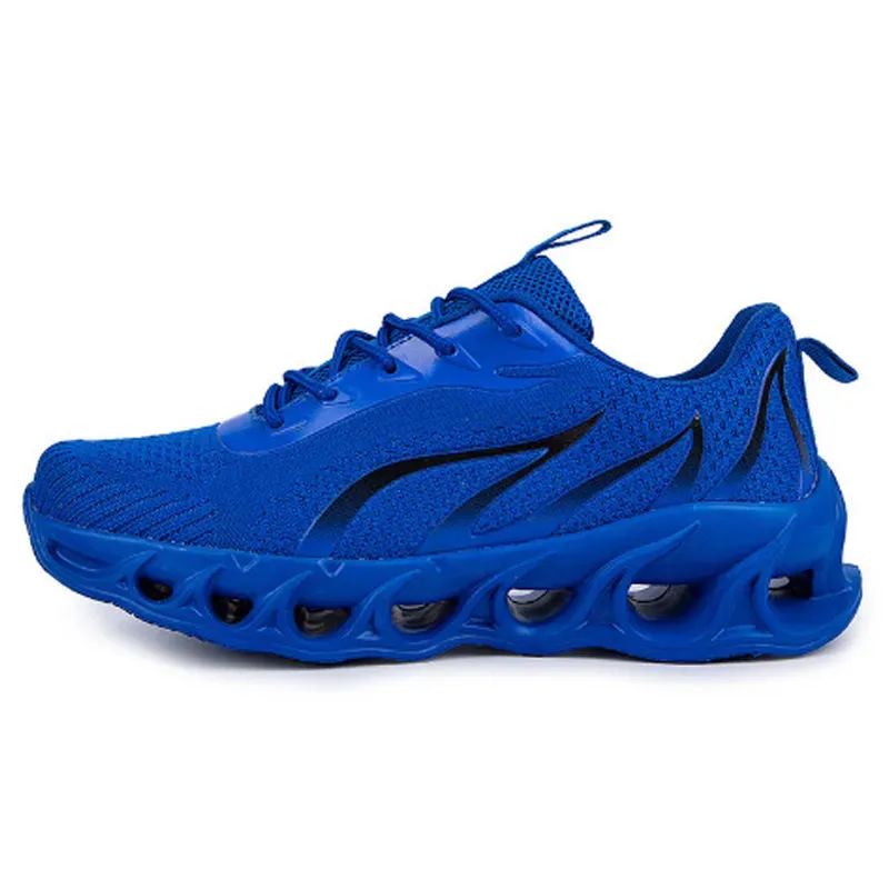 Stylish Blue Sneakers with Black Stripe Blue Black Men Breathable Sneakers, Striped Pattern Print  main image 3