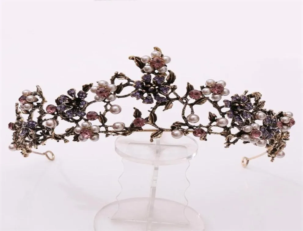 Barokowy czarny fioletowy kryształ perłowy tiar ślubny konkurs korona