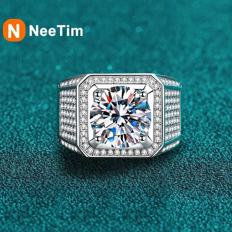 Anneaux de bande Neetim D Color 10 Moissanite RFour pour hommes S925 STERLSILVER PLATICE DELUXE MENSE MELANG