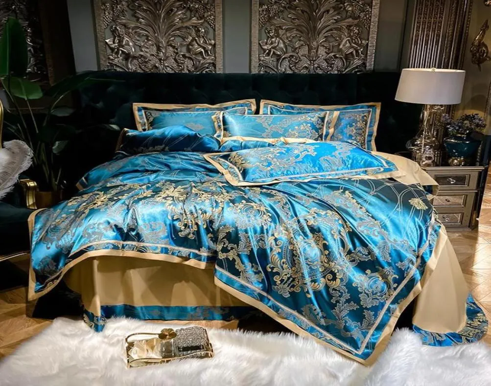Luxus europäischer Stil Silky Soft Bettwitch Set Satin Jacquard Baumwolle Königin König Bettdecke Bettlaken Kissenbezüge Home Textiles6205822
