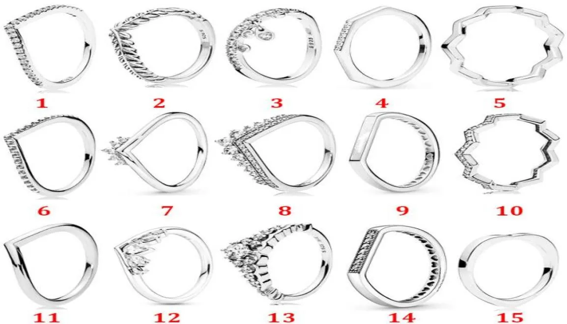 Memnon Jewelry Märchen Tiara Wishbone Ring 925 Sterling Silber Sparkling Logo Bar Stapel Ringe für Frauen Prinzessin Wishbone Ring 2543239