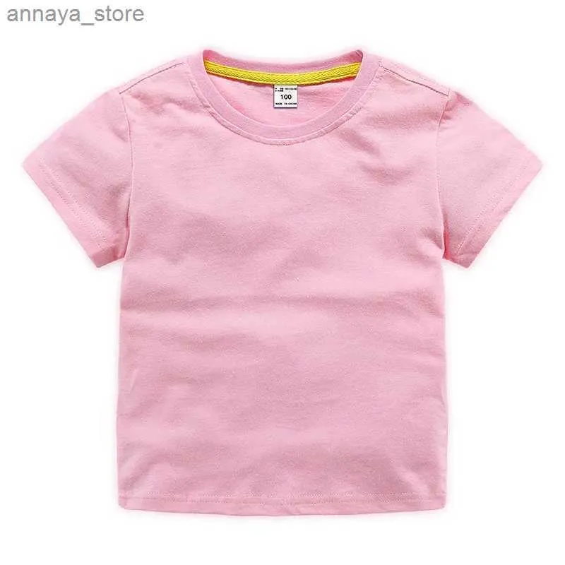 T-shirty de brzoskwiniowe letnie chłopcy i dziewczęta bawełniana koszulka Childrens krótkie rękaw T-shirt dziewczyna chłopcy solidny kolor t-shirt dziecięcy odzież 1-12L2405