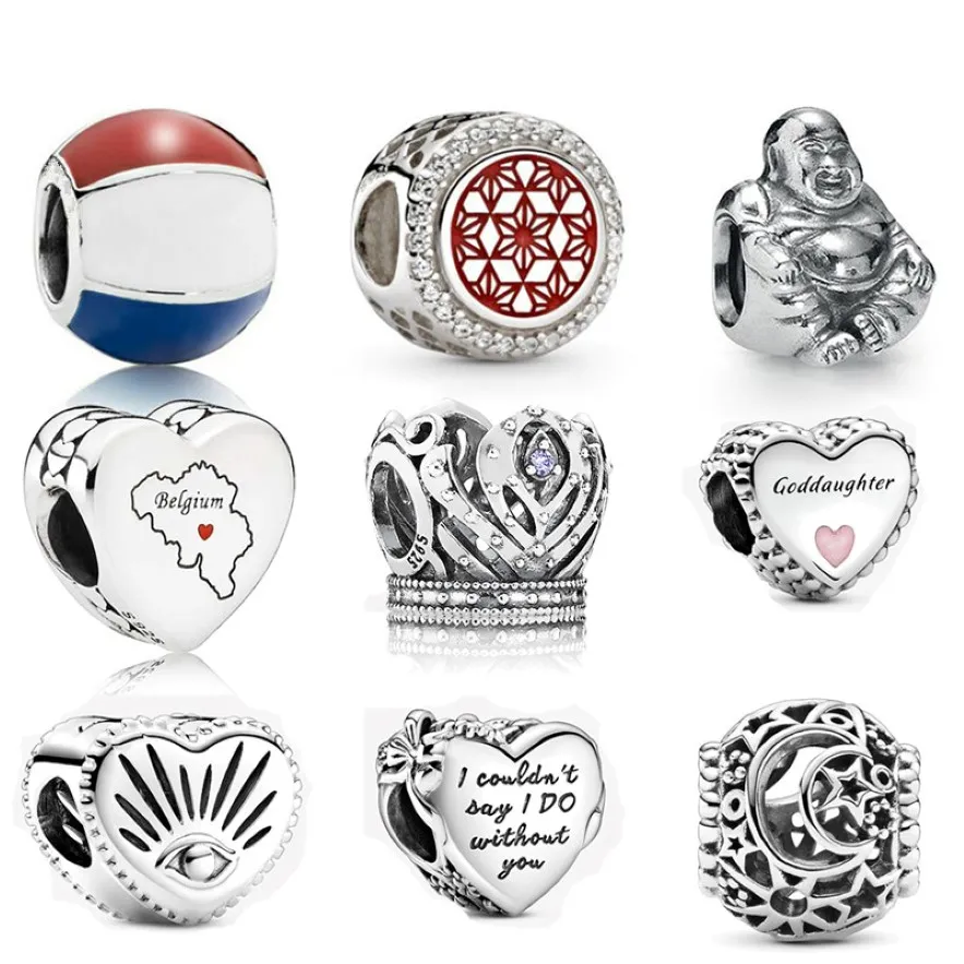 Memnon Jewelry 925 Sterling Srebrny All-Speeing Eye Heart Charm Beach Ball Emalia Charms Maid of Honor Bead Sun Stars Moon Openwork Bead 2697