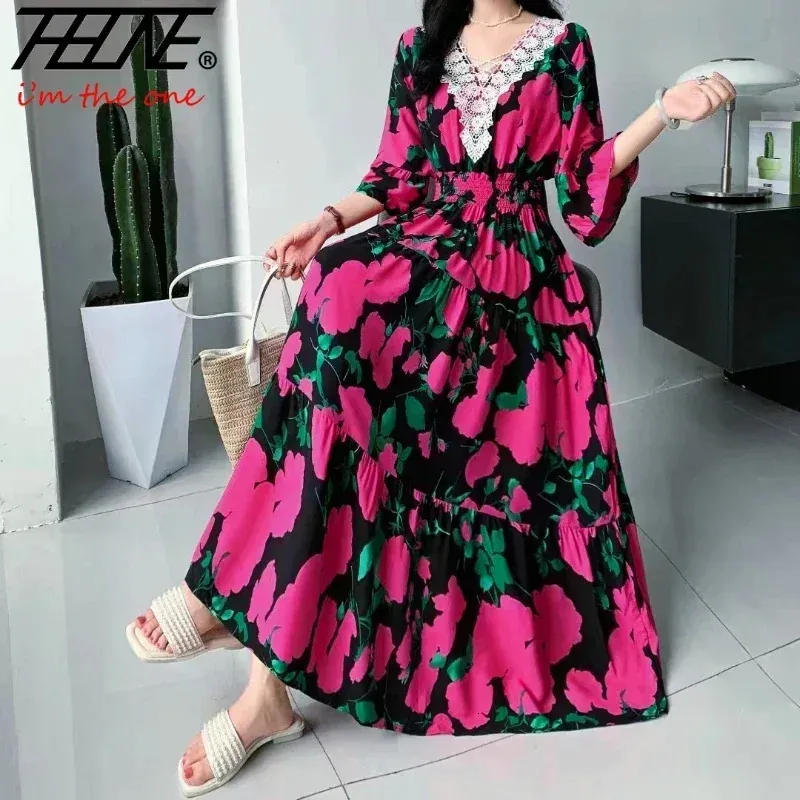 Maxi Long Lace Dress Womens Summer Indian Dress Vestidos Para Mujer Robe Bohemian Cotton Beach Korean Casual Style 240430