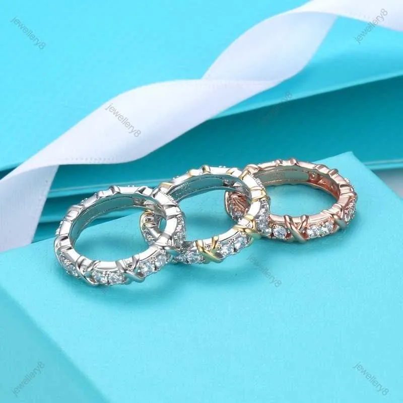 MOISSANITE Ring Love Rings Diseñador para mujeres Joyas para mujeres Mujer Rose Gold Silver Cross Boda Anillo de boda Luxury Luxury Girl Fiesta de cumpleaños Regalo Siz