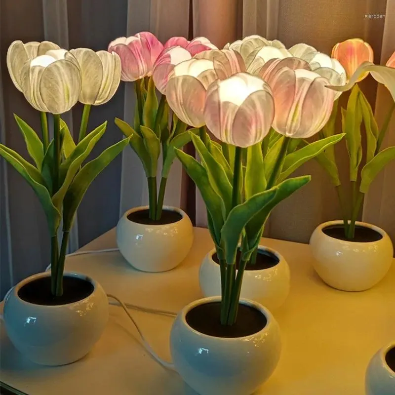 Decoratieve bloemen Zunguang Creative Tulip Soft Pu Ceramics Indoor Home Desk Bedside Led Table Lamp