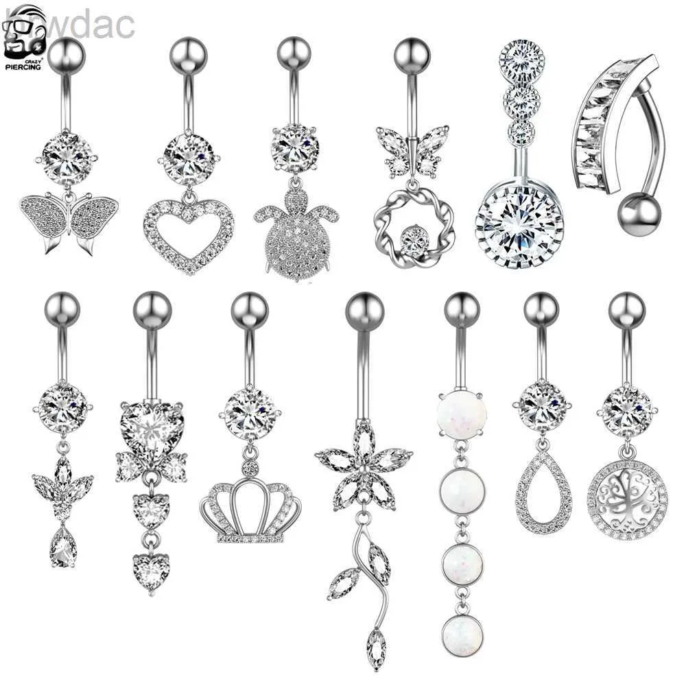 Navelringar 14g Animal Heart Dangle Belly Button Rings Surgical Steel Curved Navel Skivstång Ring Body Jewelry Piercing Ombligo For Women Girl D240509