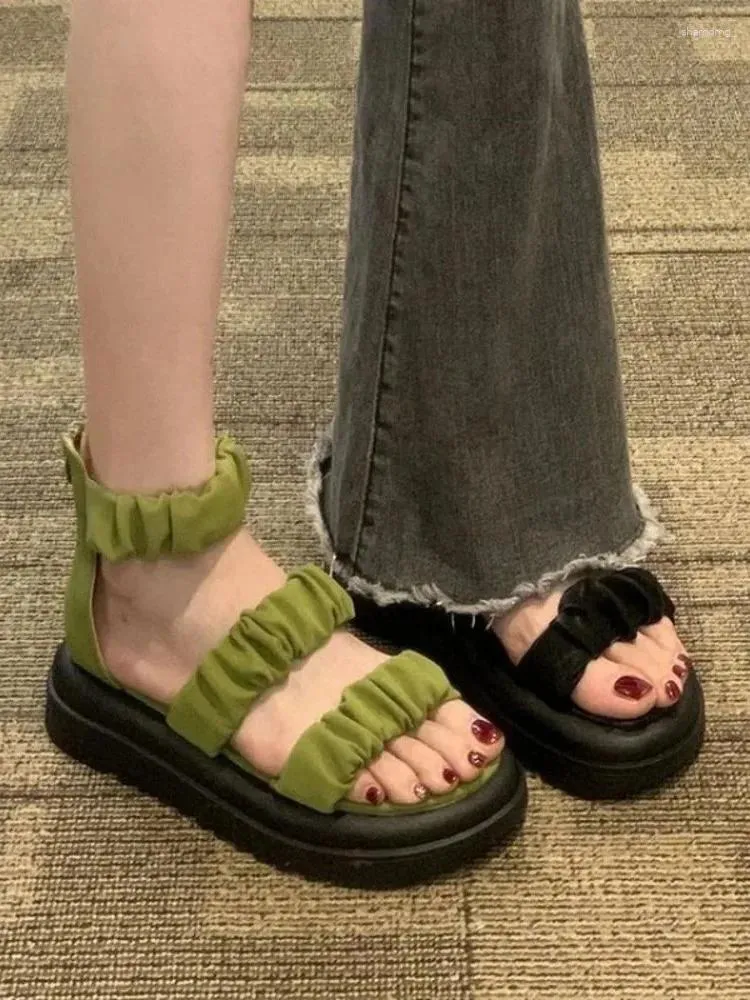 Lässige Schuhe Reißverschluss Schwamm Sohle Mesh Römische Sandalen modische und vielseitige mittlere Absatz Non -Slip -Gummi Open Tobe Frauen