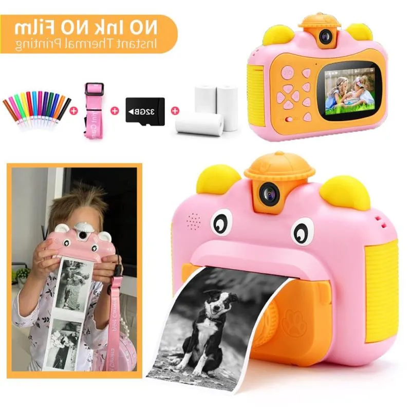 Toy Cameras Kids Toys Children Camera Thermal Birthday voor het afdrukken van cadeau Video Digitale meisjes HD Po Boy Instant Print 1080 Papio