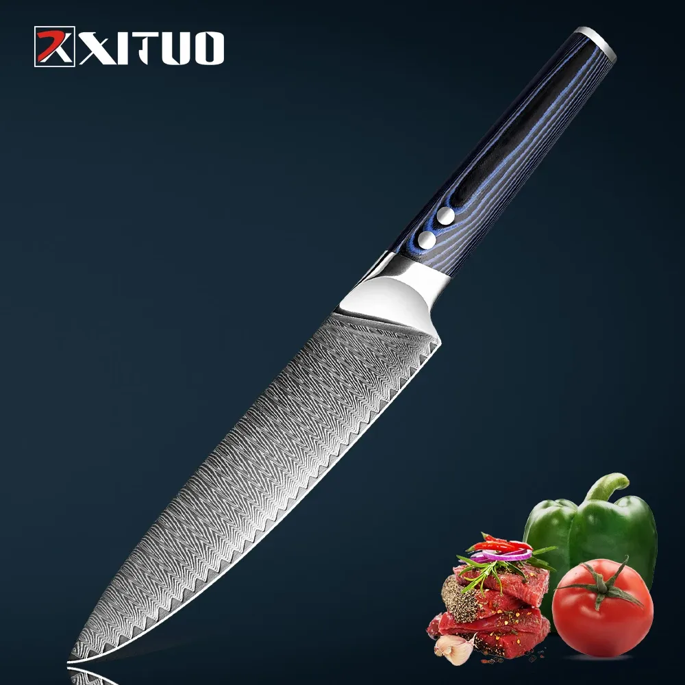 Pro Chef's Knife Japanese VG10 Damascus Steel Kitchen Knives Super sharp Slicing Cutting Meat, Vegetable and Fish Sashimi Knife