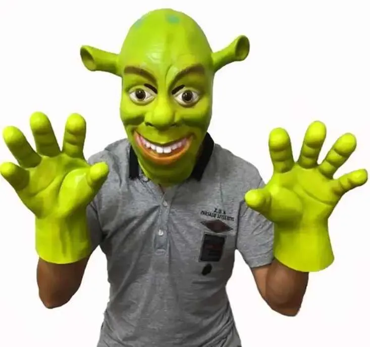 Maski imprezowe Zielone Shrek LaTex Maska Rękawiczki filmowe RPG-RPA RPA DORODZICIE Maski dla zwierząt dla zwierząt Maski Halloweenowe sukienki Fancy Balls Q240508