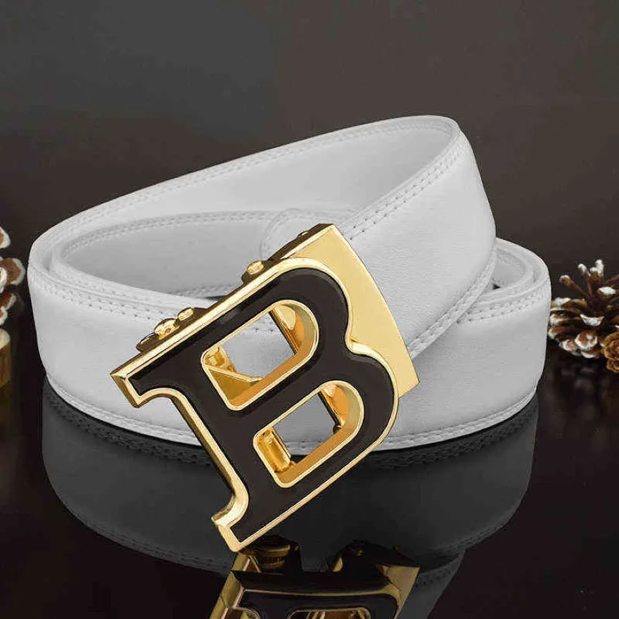 2021 BELT MÄNNS ELUINE LÄDER Automatisk Buckle Brand Casual Youth B Letter Jeans Belts For Men Luxury Designer Black White Y1204 260D