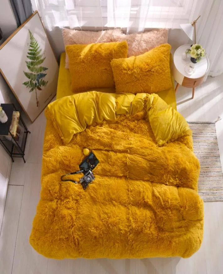 Ensemble de literie en fausse fourrure en fausse fourrure 21 couleurs Coral Flee ajusté en feuille de couvre-lit de lit de lit de lit sur le plateau de lit avec bande élastique 23799253