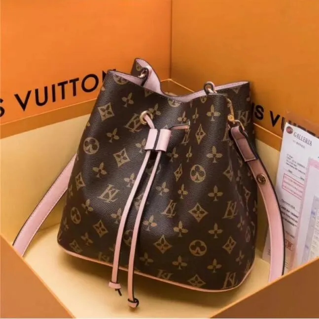 designer famous handbags soft louisvuitton bag leather bucket neonoe bag women s trendy All match women flower printing shoulder m 311M