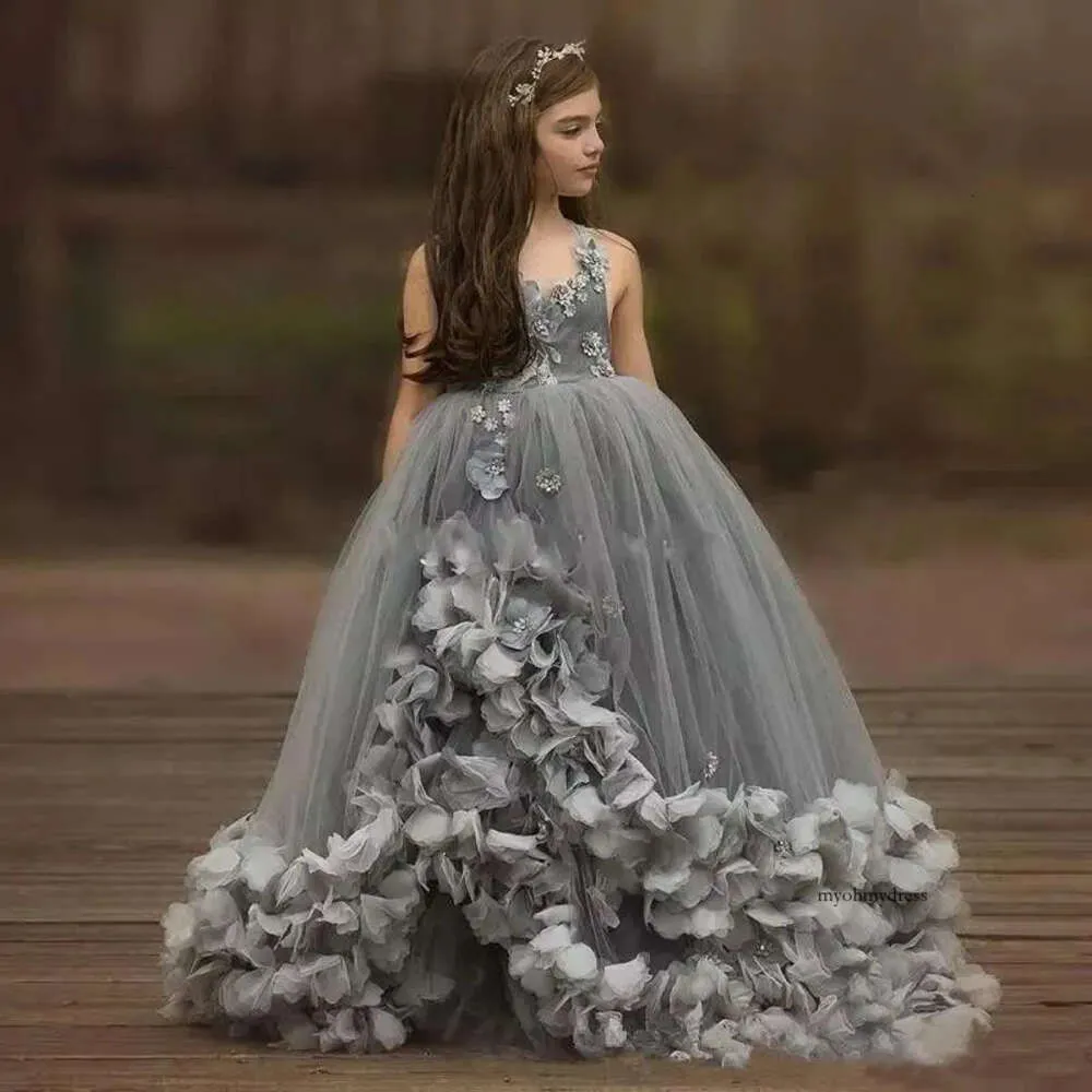 Tulle Grey Toddler Flower Girl Dresses Light Grey Organza Baby