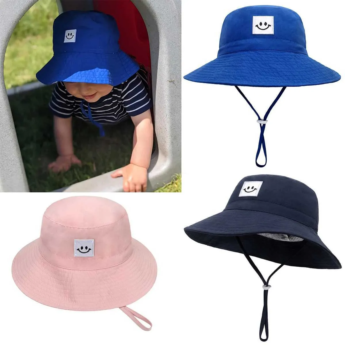 Chaps chapéus sorriso bebê sunhat verão primavera kids chapéu para meninas meninas crianças garotas de algodão grande algodão -chap de praia de praia panamá hat d240509