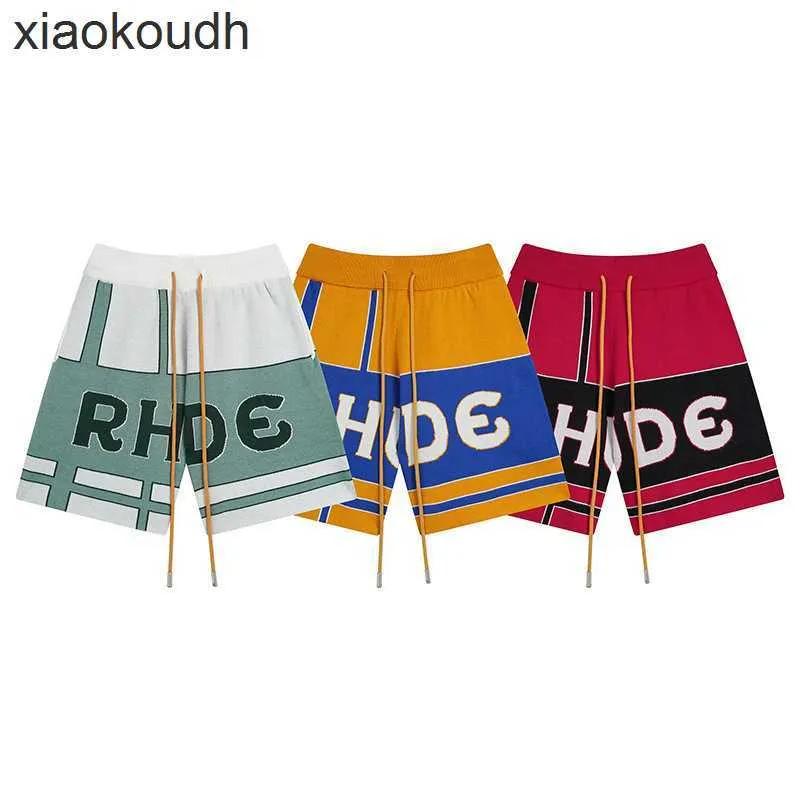 Rhude high -end designer shorts voor trendy chaopai brief kleur matching jacquard gebreide wol casual shorts voor unisex high street capris met 1: 1 originele labels