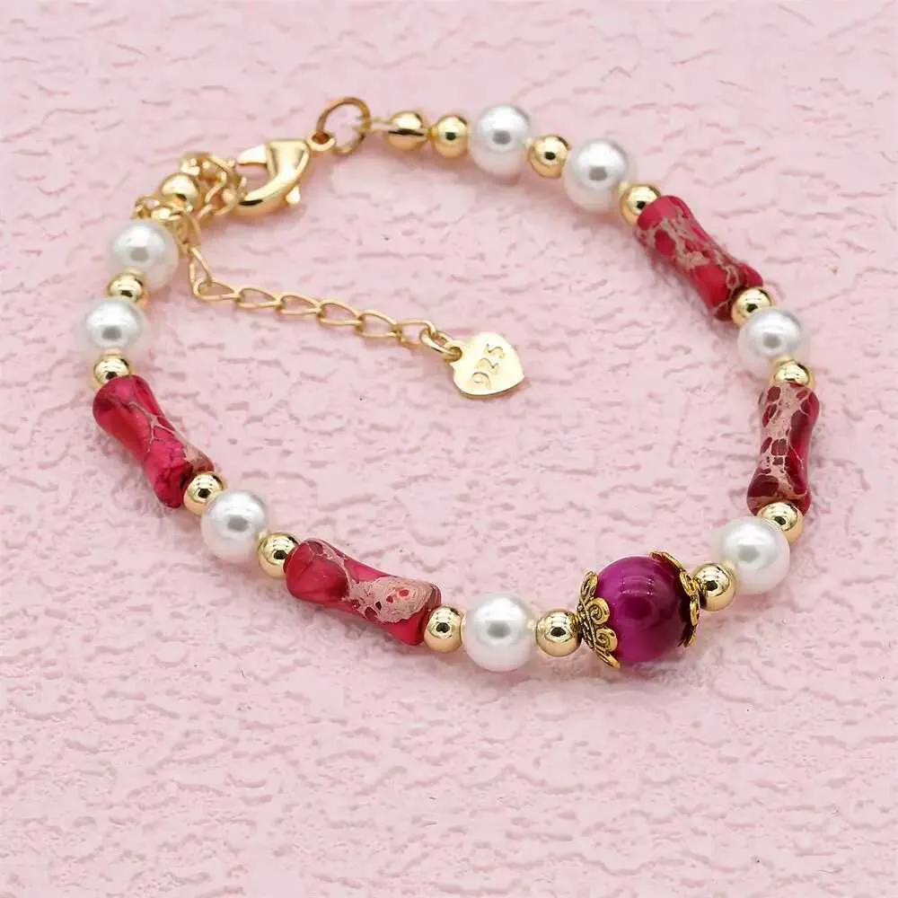 Bröllopsarmband Mixed Natural Stone Gold Plated Bamboo Joint Imperial Stone Pearls Strand Beaded Armband For Women smycken