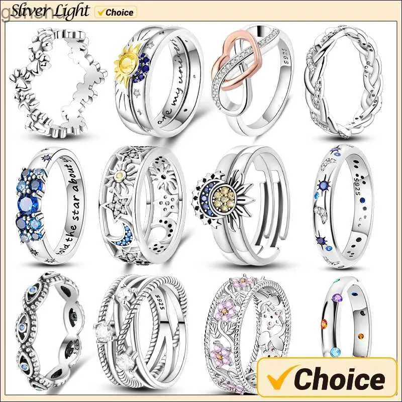 Rings de couple Original 925 Anneau en argent sterling adapté aux femmes Zircon de haute qualité ensemble éternel Love Star Moon Princess Ring Jewelry Gift WX